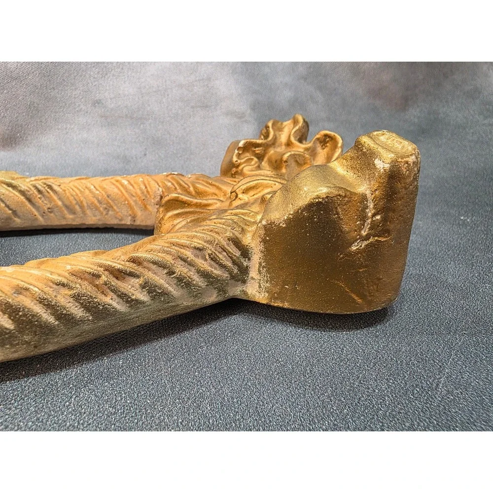 Vintage Chalkware Wall Pocket Planter Basket Floral Gold Bow Mid Century Decor